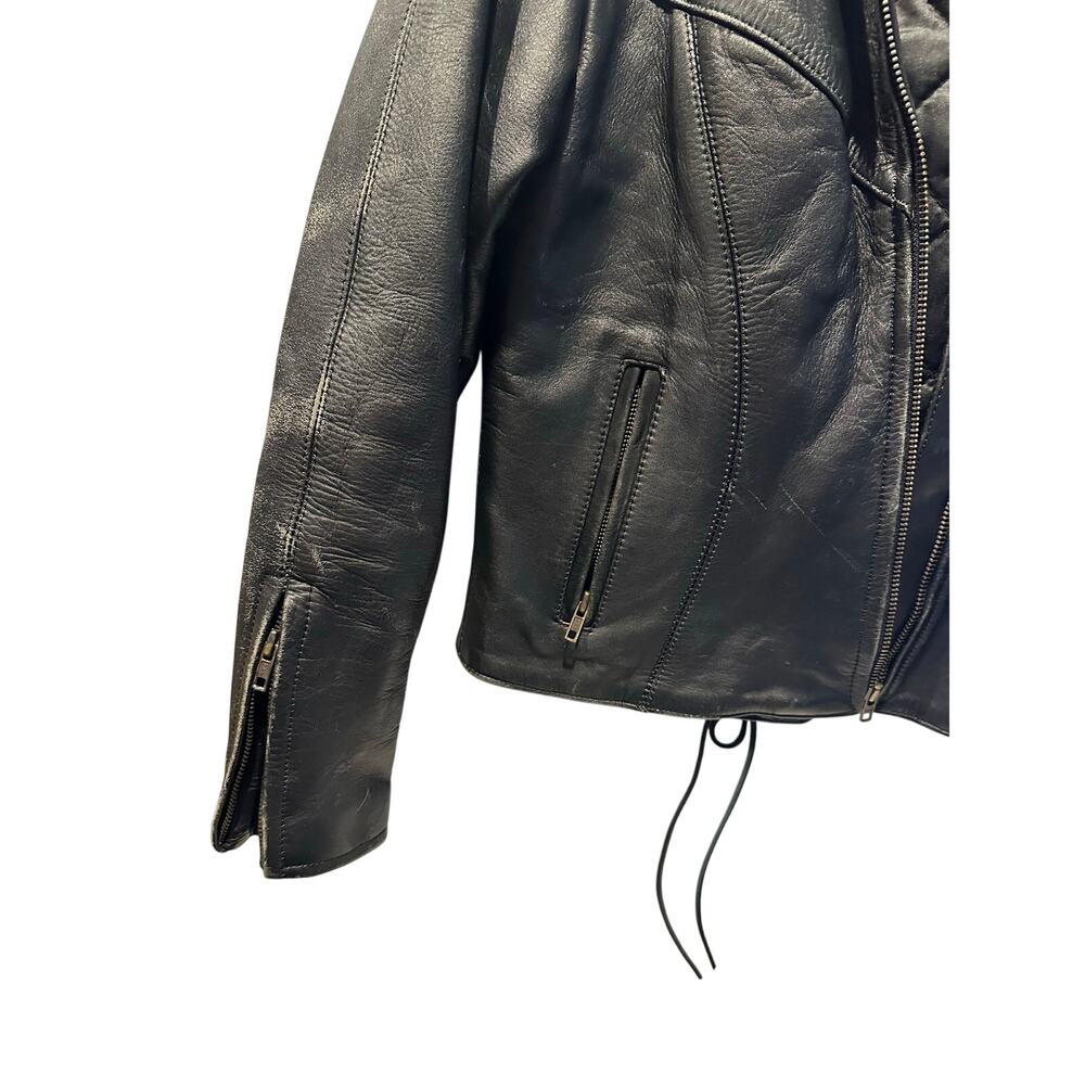 Mega Force Thinsulate heavy distressed leather motorcycle jacket Sz Med Vintage - Picture 6 of 11